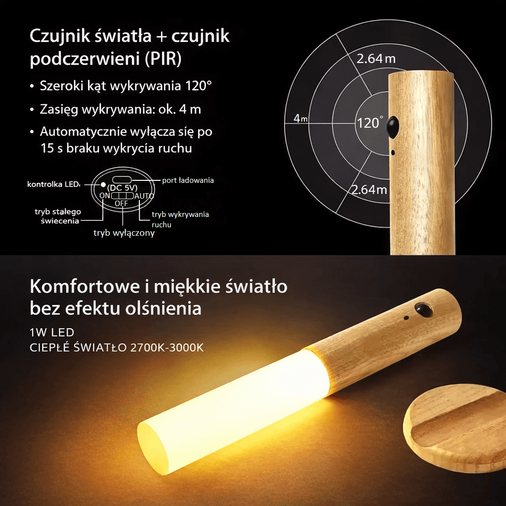 Lampka nocna Magnetyczna Przenośna LED USB